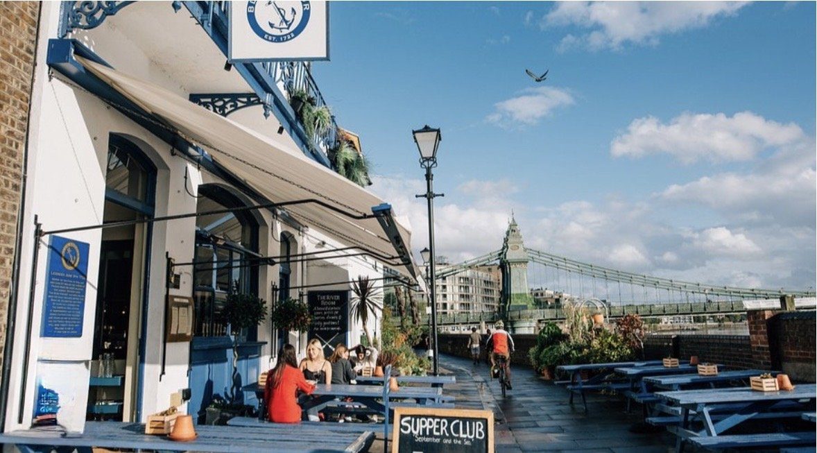 Riverside pub by Hammersmith Bridge